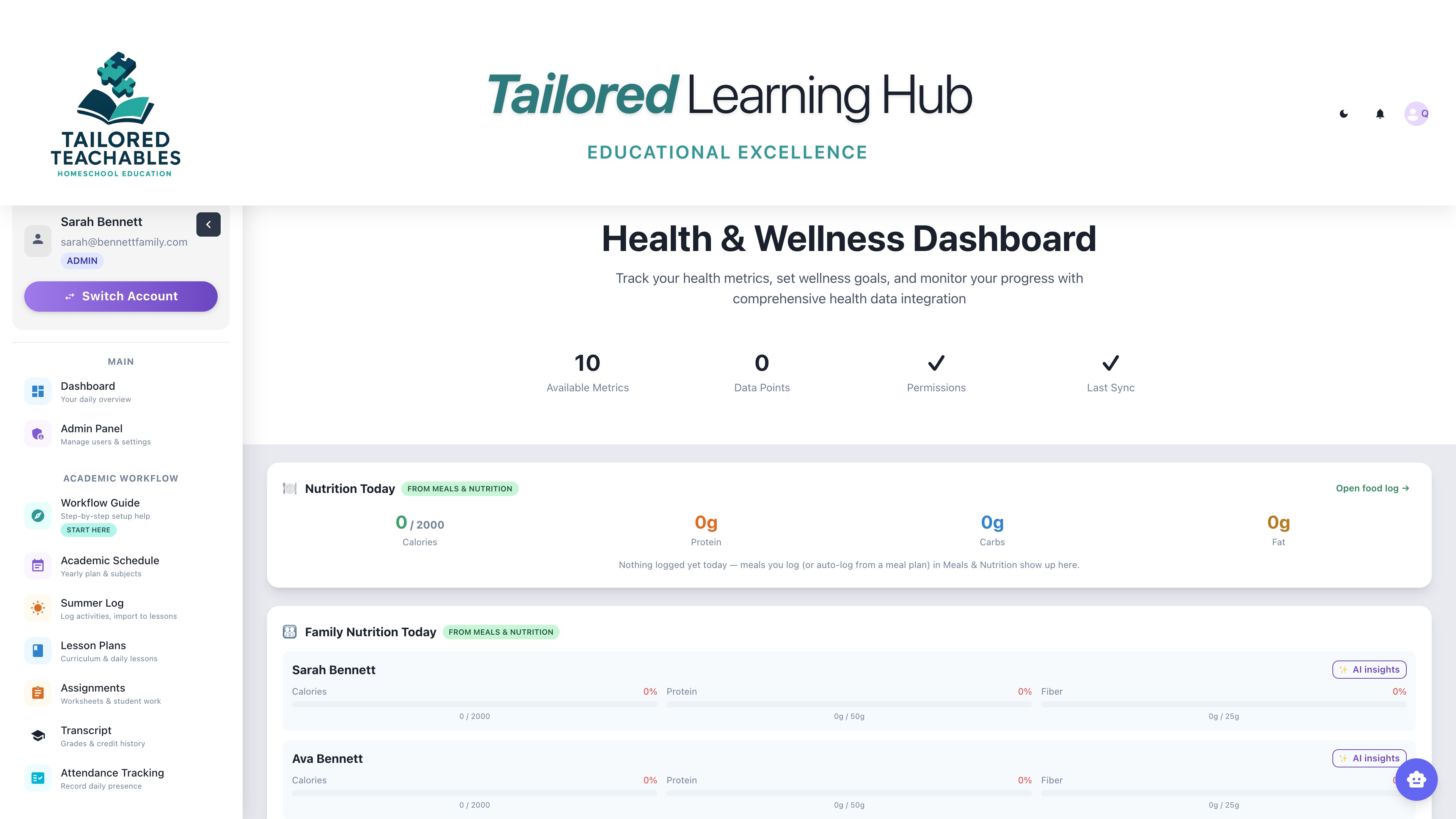 Health and wellness dashboard