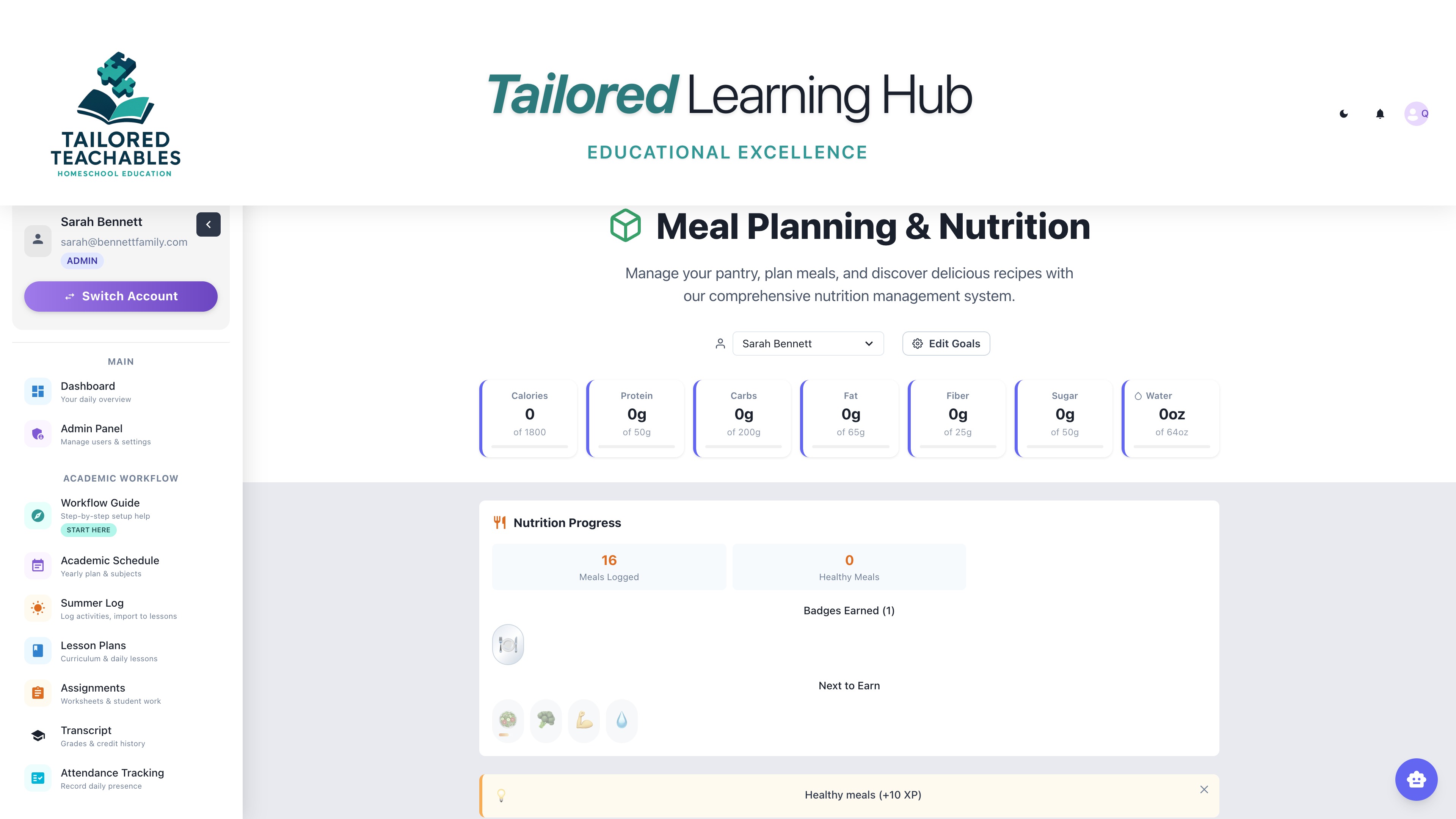 Meal planning and nutrition